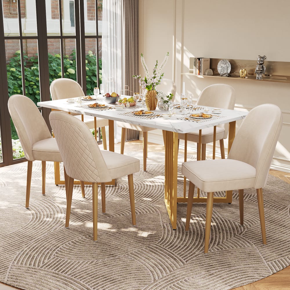 6er Set Esszimmerstühle Polsterstühle Samt beige - Maisons Du