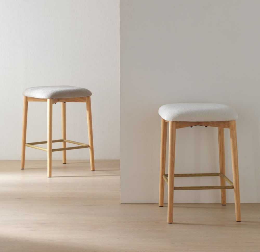 2er-set hocker aus  eichenholz mit weissem bezug - Maisons Du