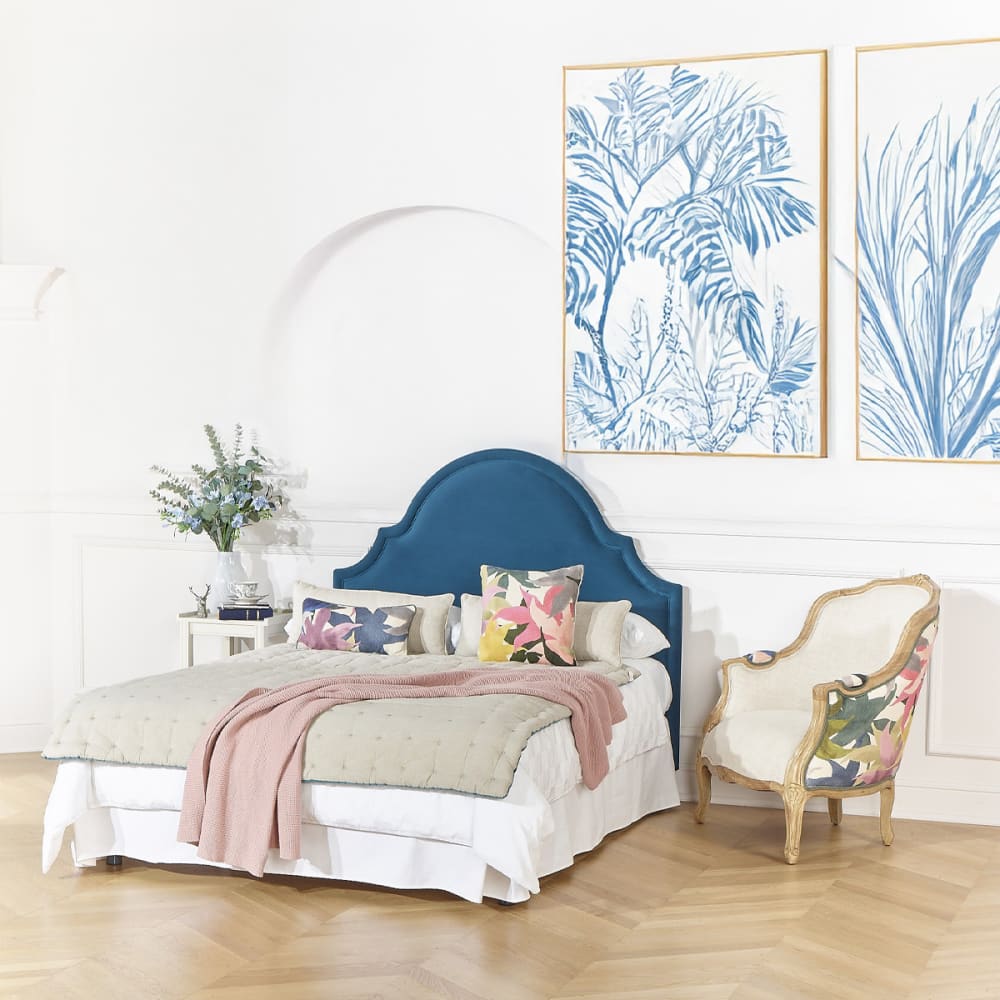 Tête de lit style shabby chic en velours de polyester bleu profond