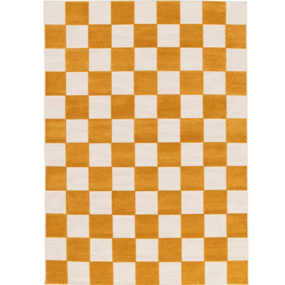 Tapis damier en relief moderne jaune écru 160x230