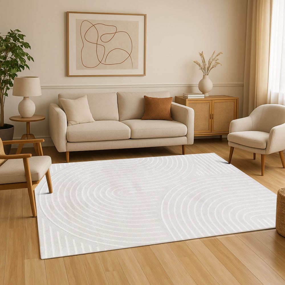Tapis doux à relief abstrait géométrique blanc 160x230 — vue 3