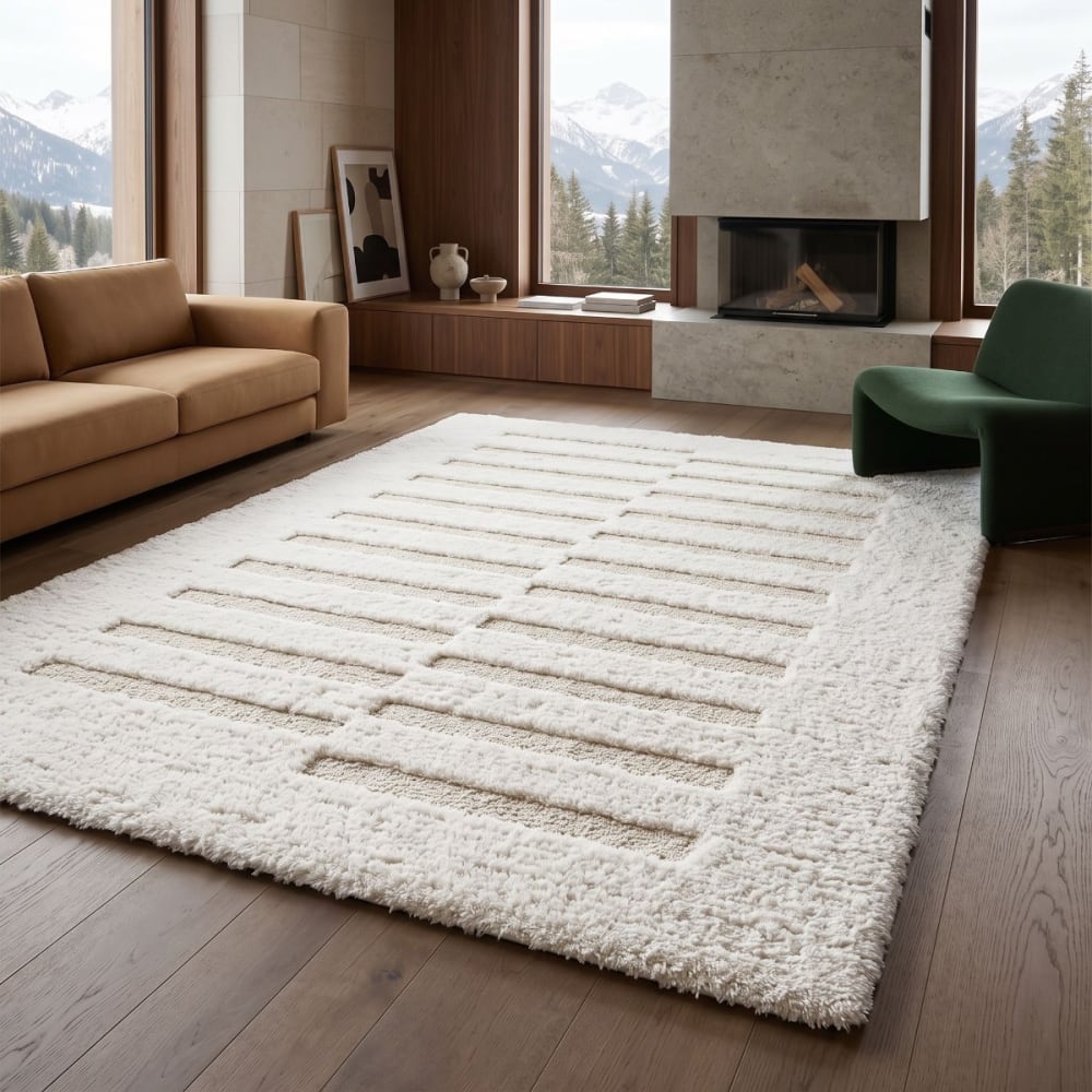 Tapis shaggy doux à relief graphique crème 160x230 — vue 3