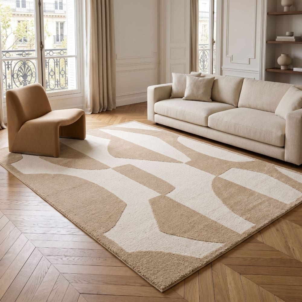 Tapis à reliefs doux à relief géométrique beige 120x170 — vue 3