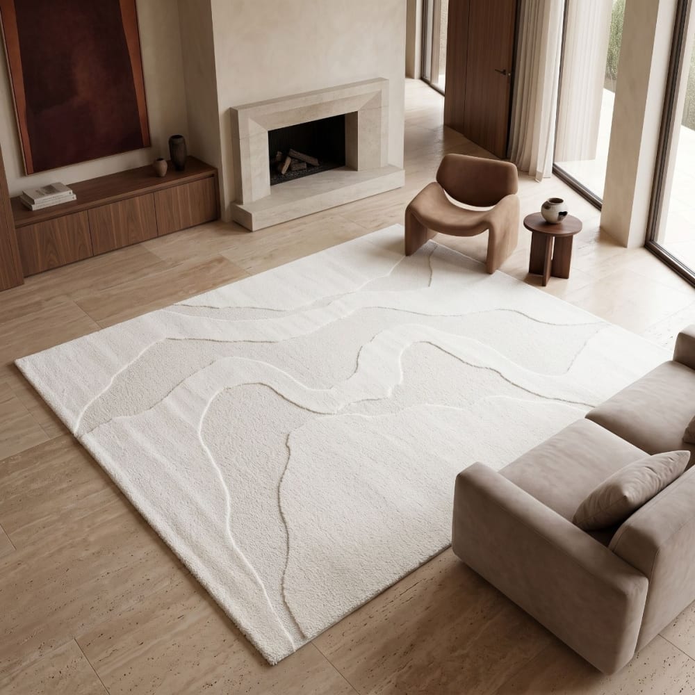 Tapis à reliefs doux à relief géométrique blanc 160x230 — vue 3