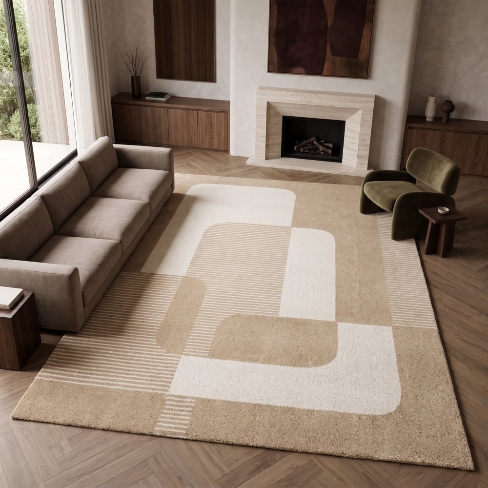 Tapis doux à relief moderne graphique beige 160x230 — vue 3