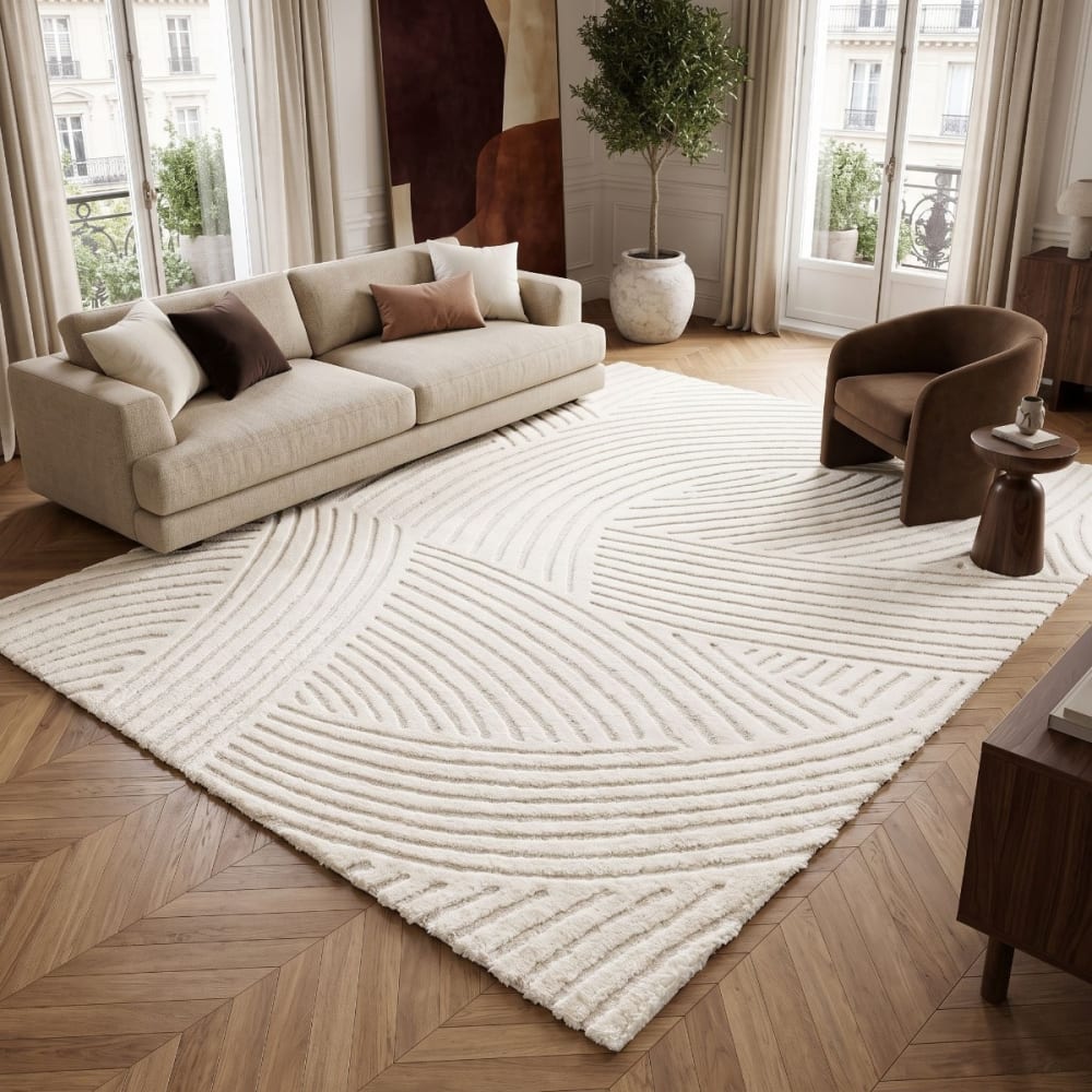 Tapis à relief courbes doux crème 160x230 — vue 3