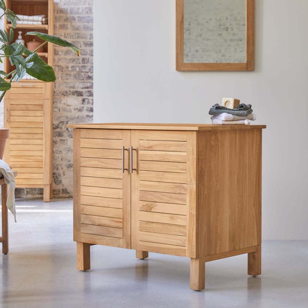 Tikamoon Aufbewahrungsmöbel aus massivem Teakholz, 85 cm style classic chic Beige