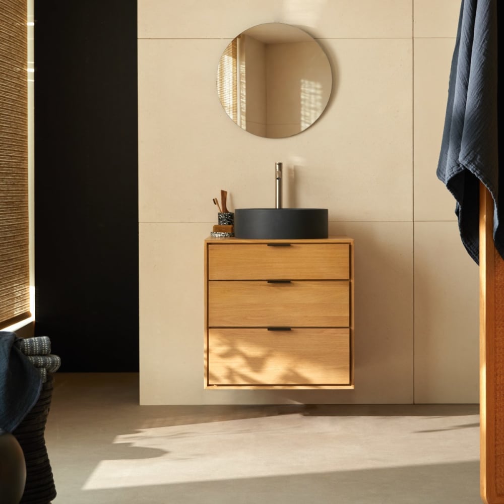 Tikamoon Badezimmermöbel aus massiver Eiche 60 cm style classic chic Beige Holz
