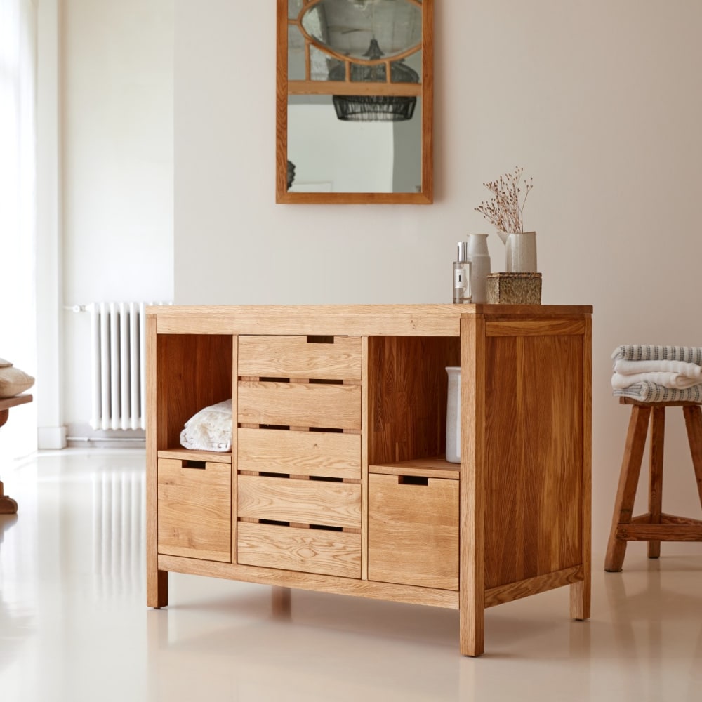 Tikamoon Aufbewahrungsmöbel aus massiver Eiche, 100 cm style classic chic Beige Holz