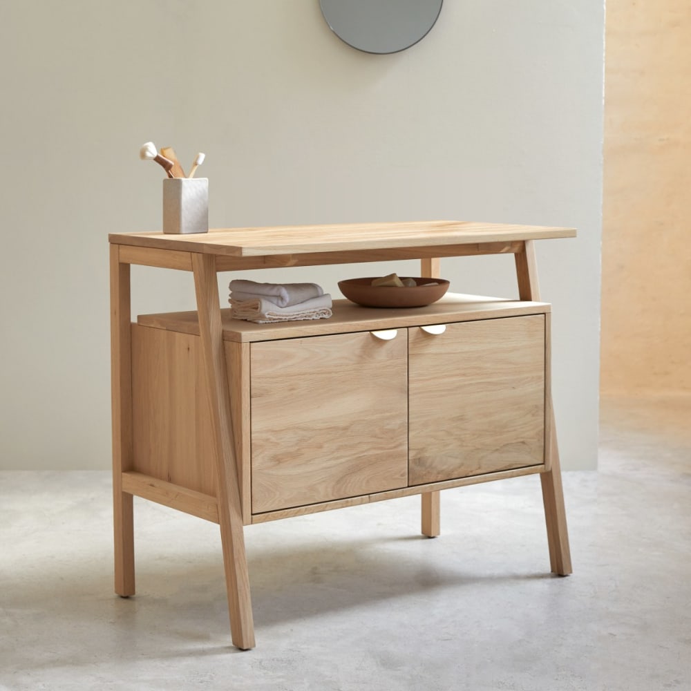 Tikamoon Aufbewahrungsmöbel aus massiver Eiche, 90 cm style classic chic Beige Holz