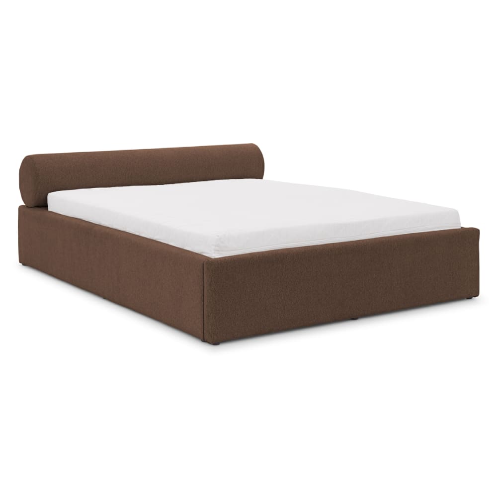 S-Style Designer-Polsterbett mit zylinderförmigem gepolstertem Kopfteil style modern Braun Holz
