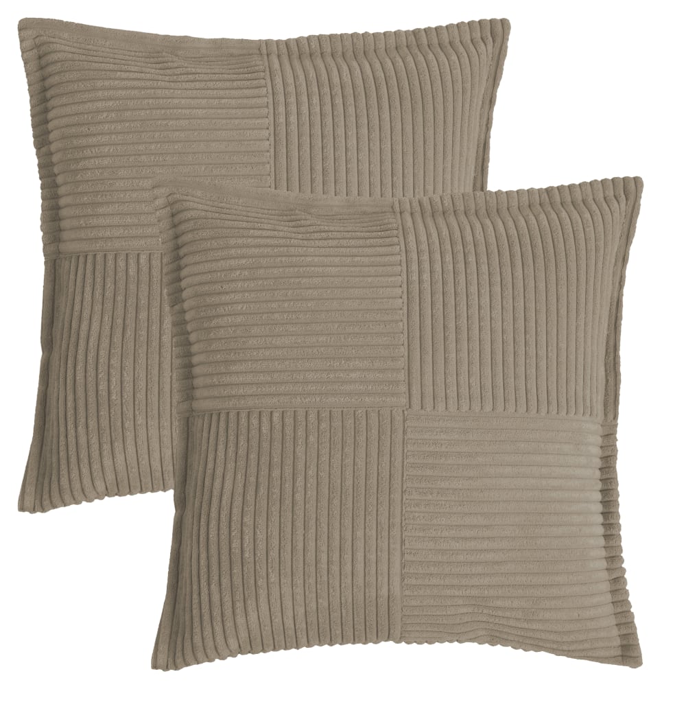 Lot de 2 housses de coussin velours cotelé taupe-45x45