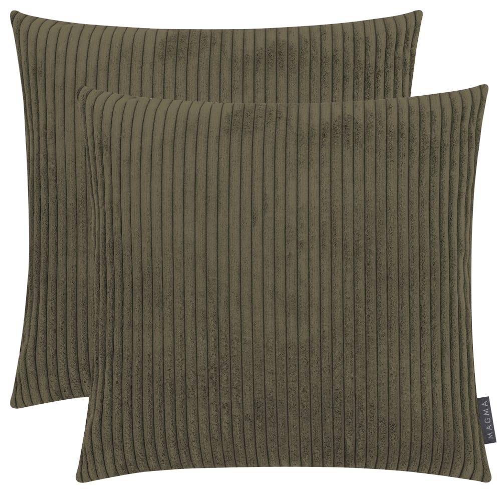 Lot de 2 housses de coussin velours côtelé vert olive-45x45