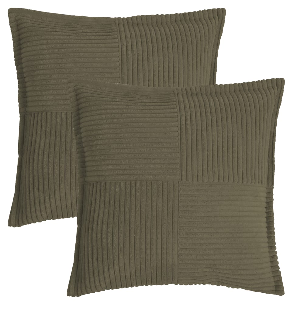 Lot de 2 housses de coussin velours cotelé vert olive-45x45