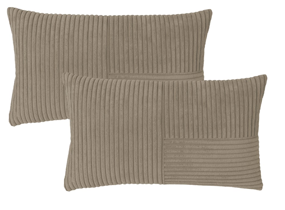 Lot de 2 housses de coussin velours cotelé taupe-30x50