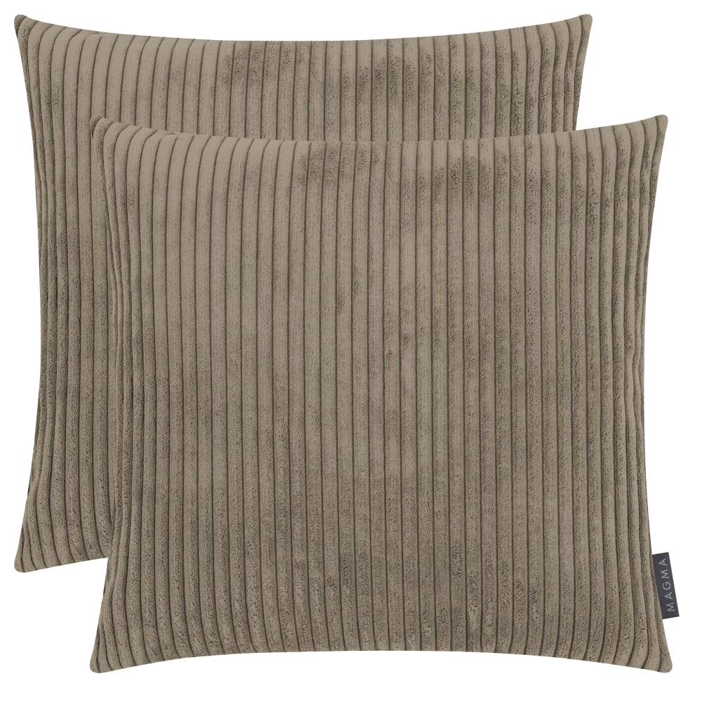 Lot de 2 housses de coussin velours côtelé taupe- 45x45