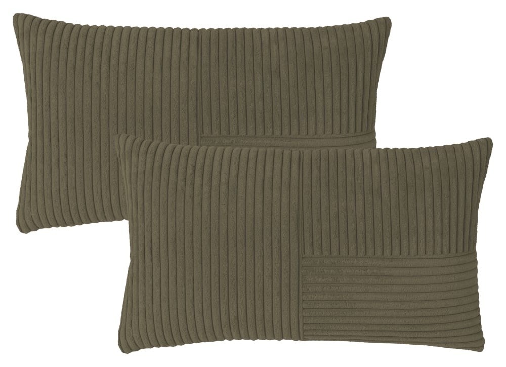 Lot de 2 housses de coussin velours cotelé vert olive-30x50