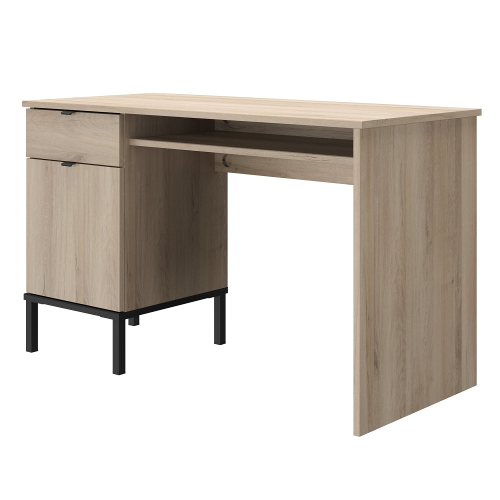 Bureau effet bois chêne clair et noir avec rangement