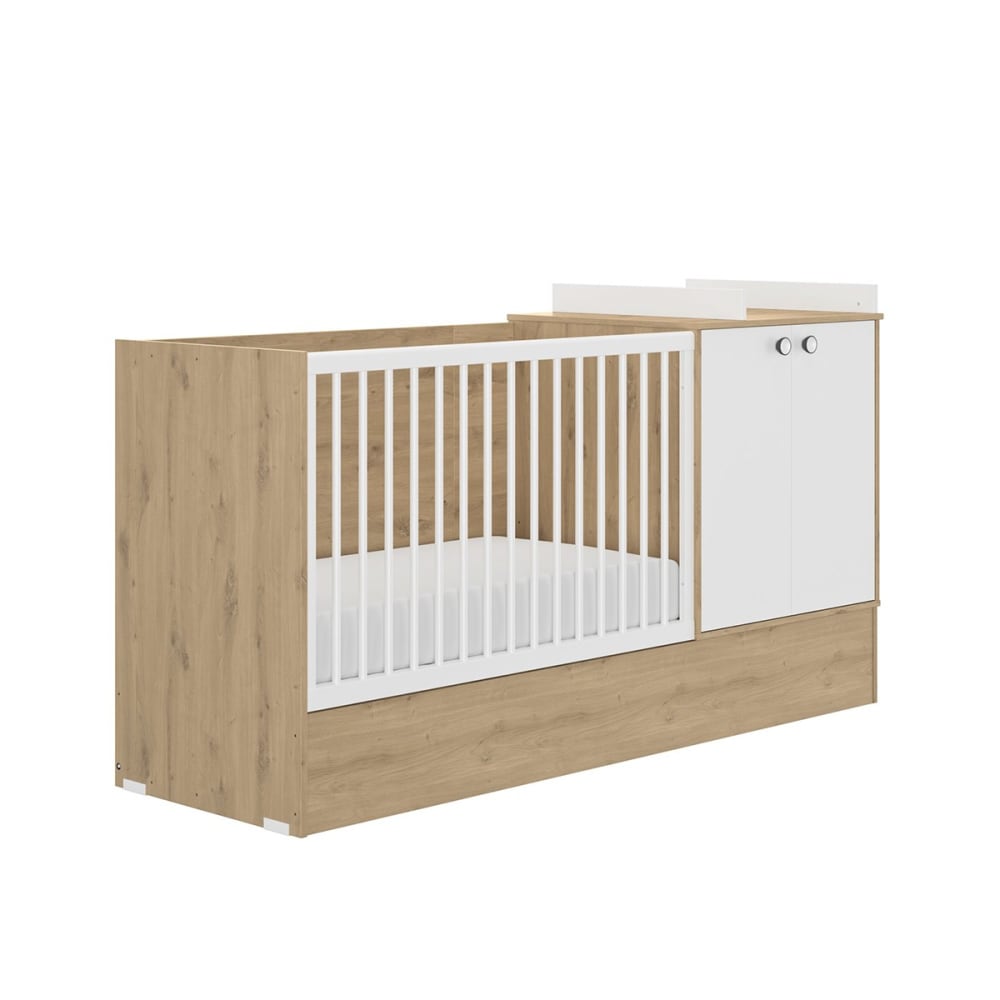 Lit combiné évolutif décor chêne artisan et blanc - 60x120 à 90x190 cm