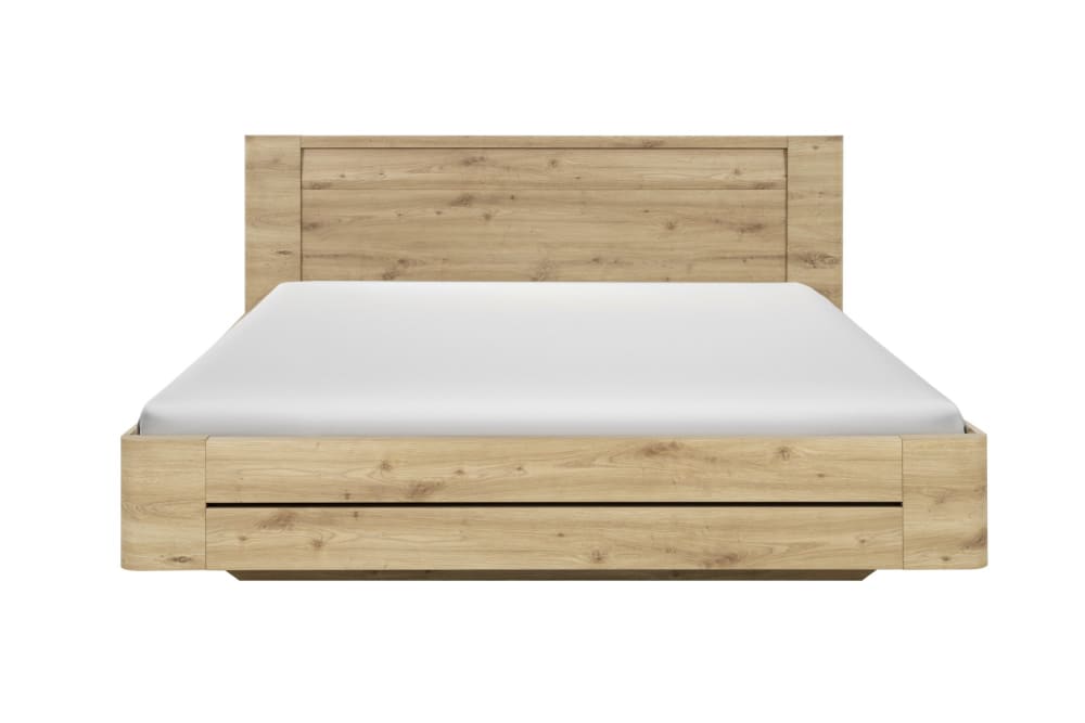 Lit double 180cm x 200cm effet bois chêne  finition beige