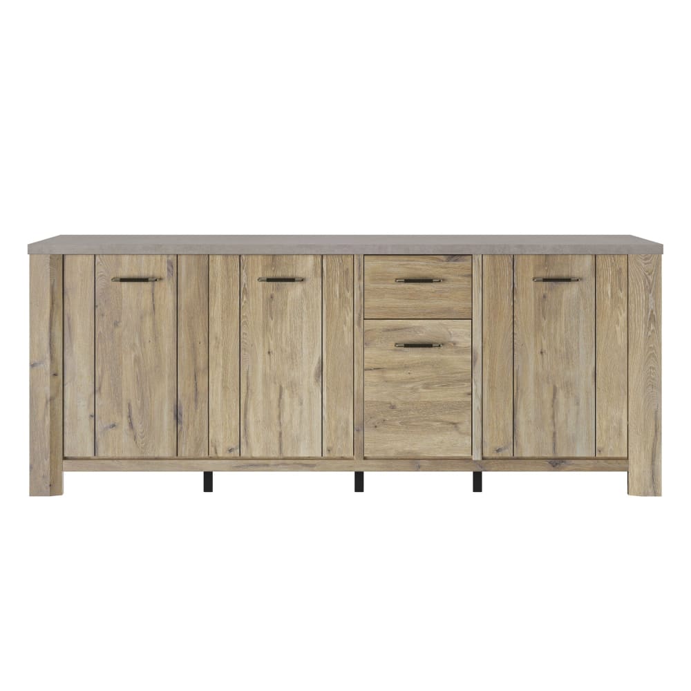 Buffet 4 portes effet bois chêne clair avec finition minérale