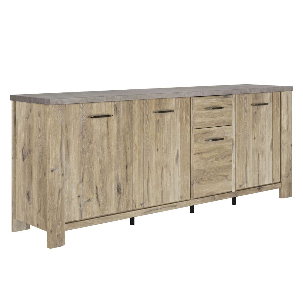 Buffet 4 portes effet bois chêne clair avec finition minérale