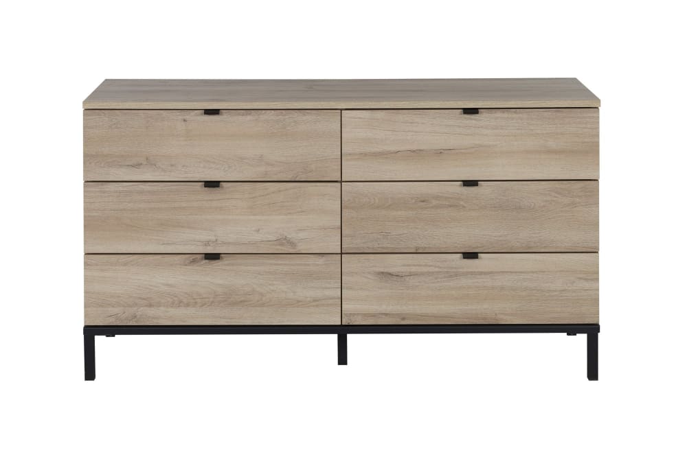 Commode 6 tiroirs effet bois chêne krönberg clair et noir