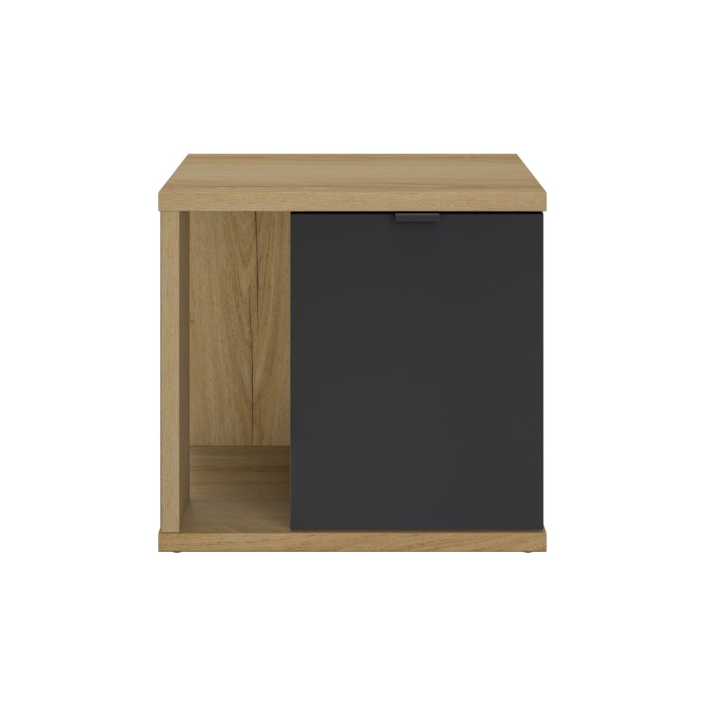 Chevet 1 porte noir mat avec étagère effet bois