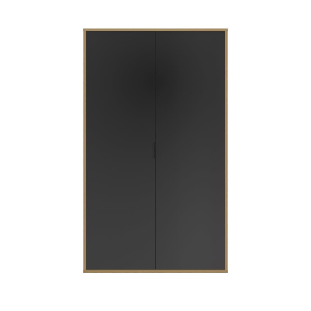Armoire 2 portes effet bois noir mat avec penderie et étagères