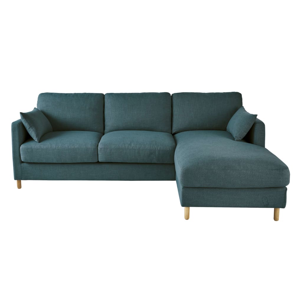 Canapé d'angle droit convertible 5 places bleu pétrole, matelas 14 cm