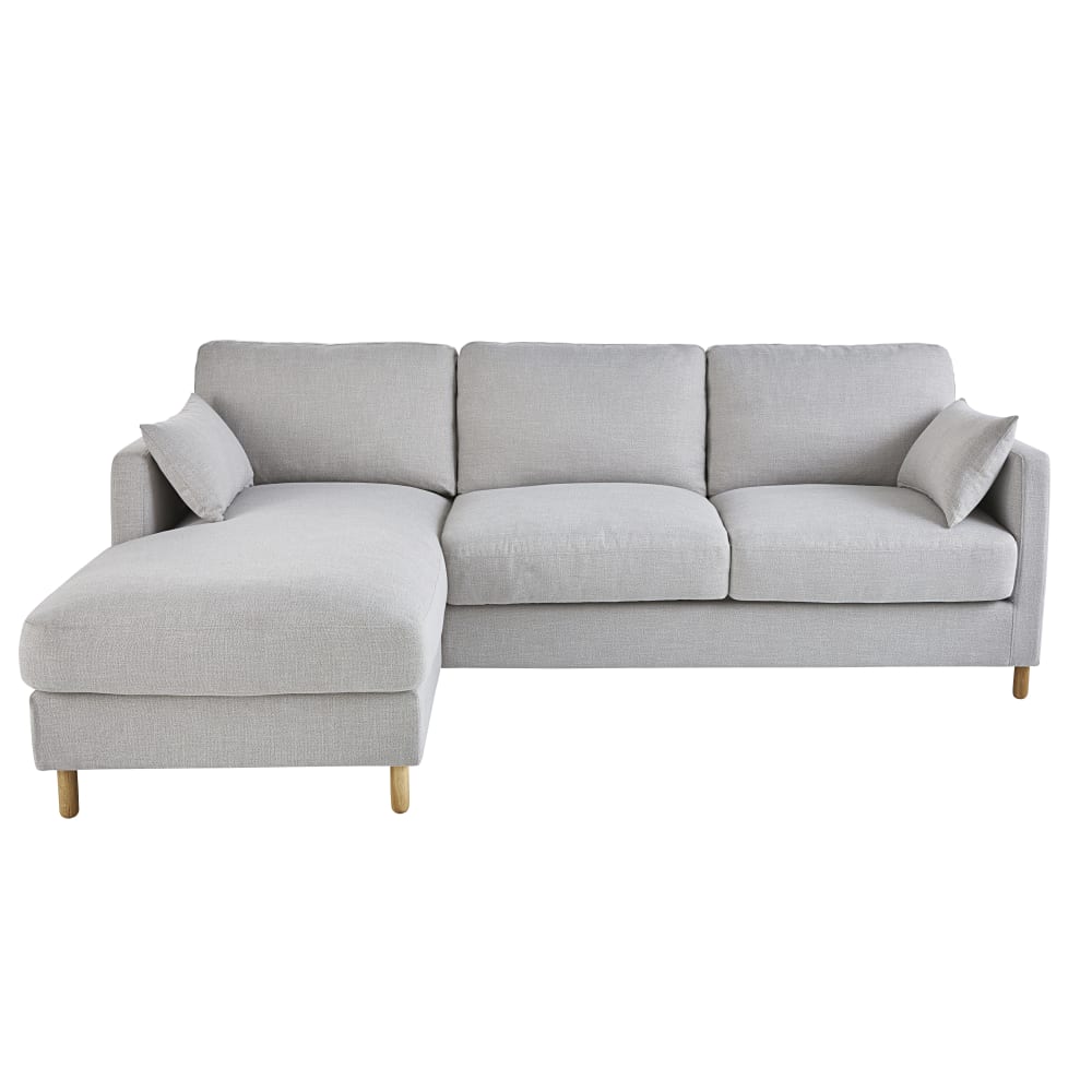 Canapé d'angle gauche convertible 5 places gris clair, matelas 14 cm