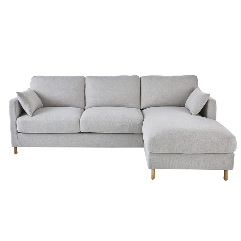 Canapé d'angle droit convertible 5 places gris clair, matelas 14 cm