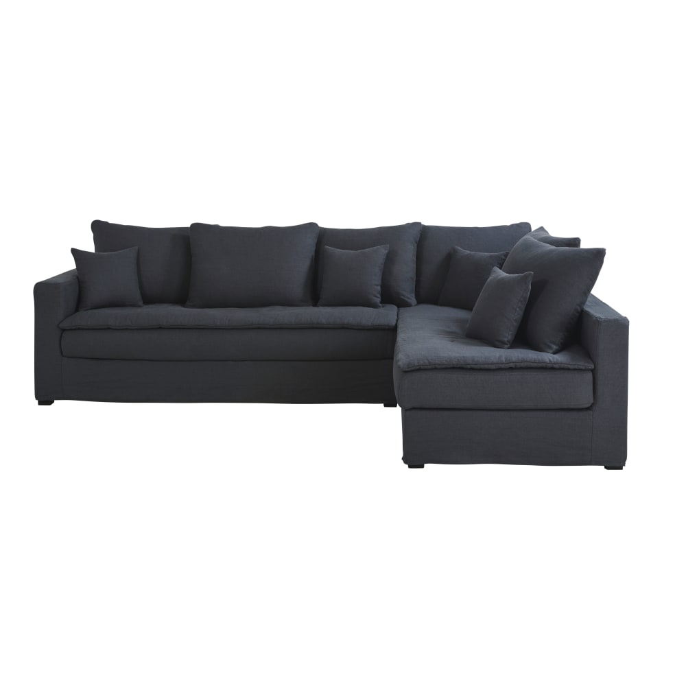 Canapé angle droit 5/6 places en lin lavé gris anthracite