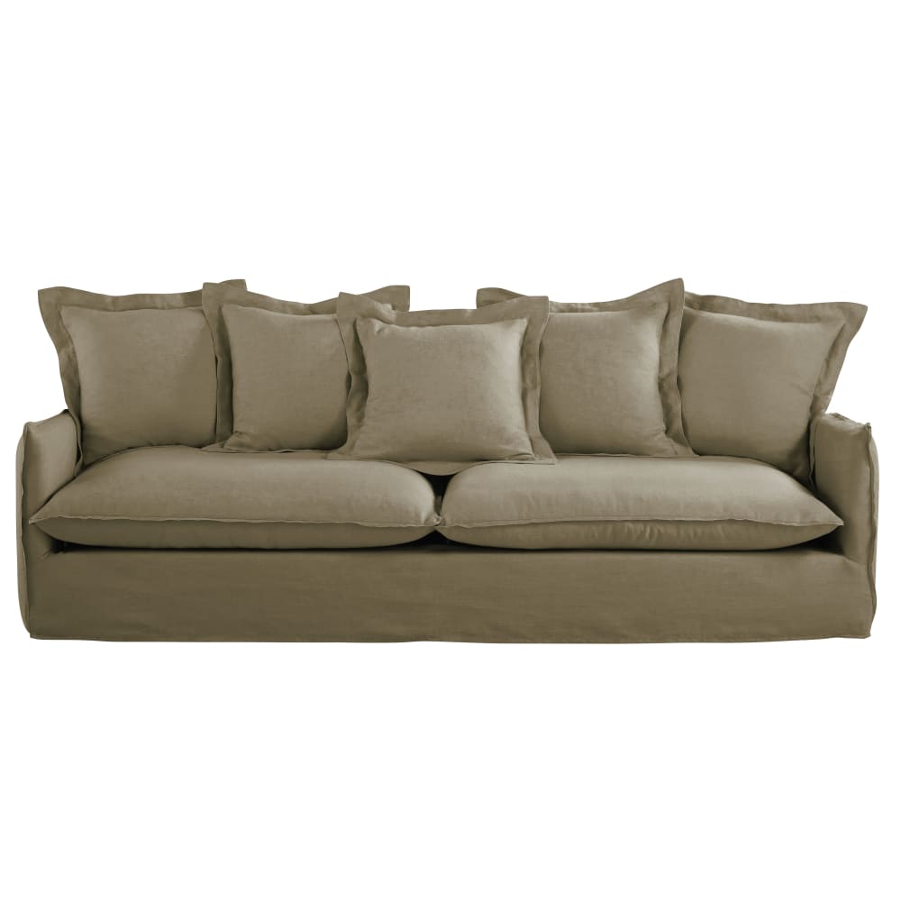 Canapé 5 places en lin vert kaki