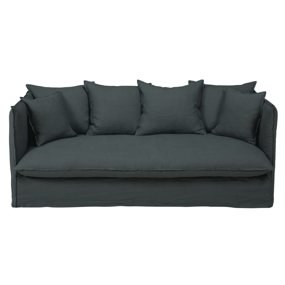 Canapé convertible 3/4 places en lin lavé gris anthracite