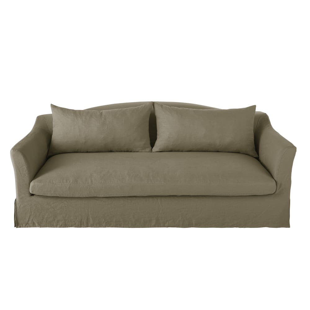 Canapé convertible 3/4 places en lin vert kaki