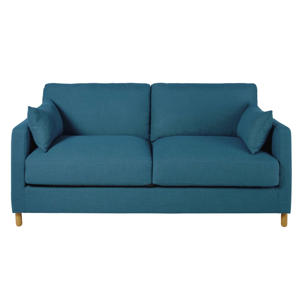 Canapé convertible 3 places bleu pétrole, matelas 14 cm