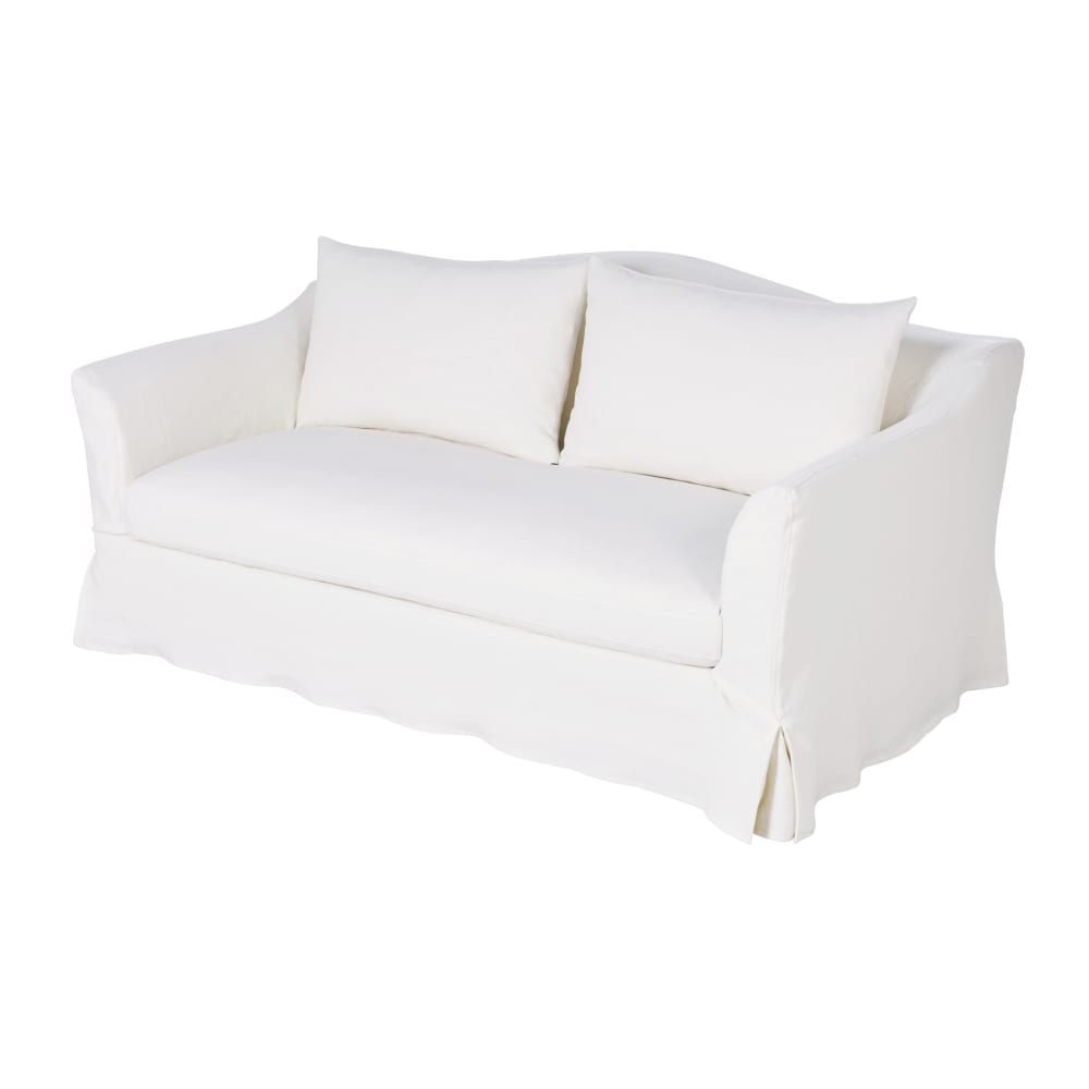 Canapé convertible 2 places en lin supérieur blanc, matelas 10 cm