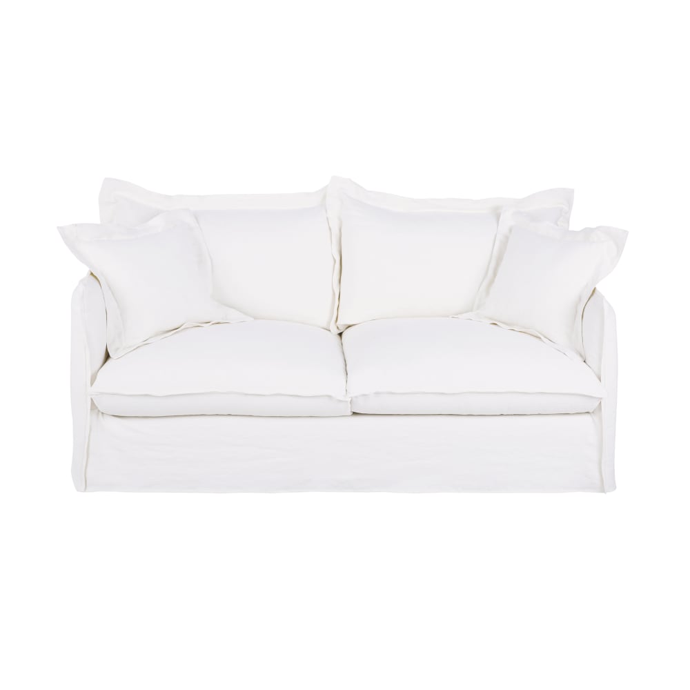 Canapé convertible 3/4 places en lin supérieur blanc, matelas 14 cm