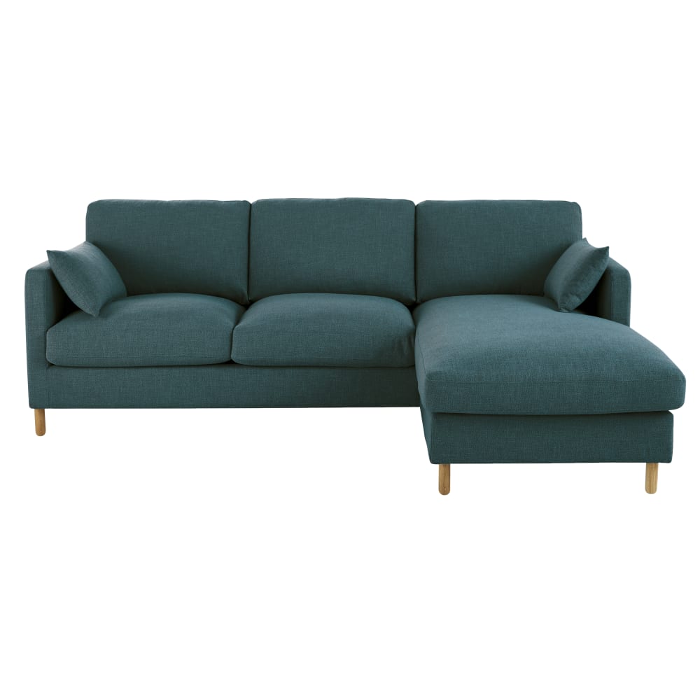 Canapé d'angle droit convertible 5 places bleu pétrole, matelas 10 cm