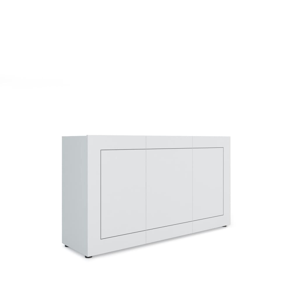 Buffet 3 portes effet bois blanc brillant 150x40x83,5 cm