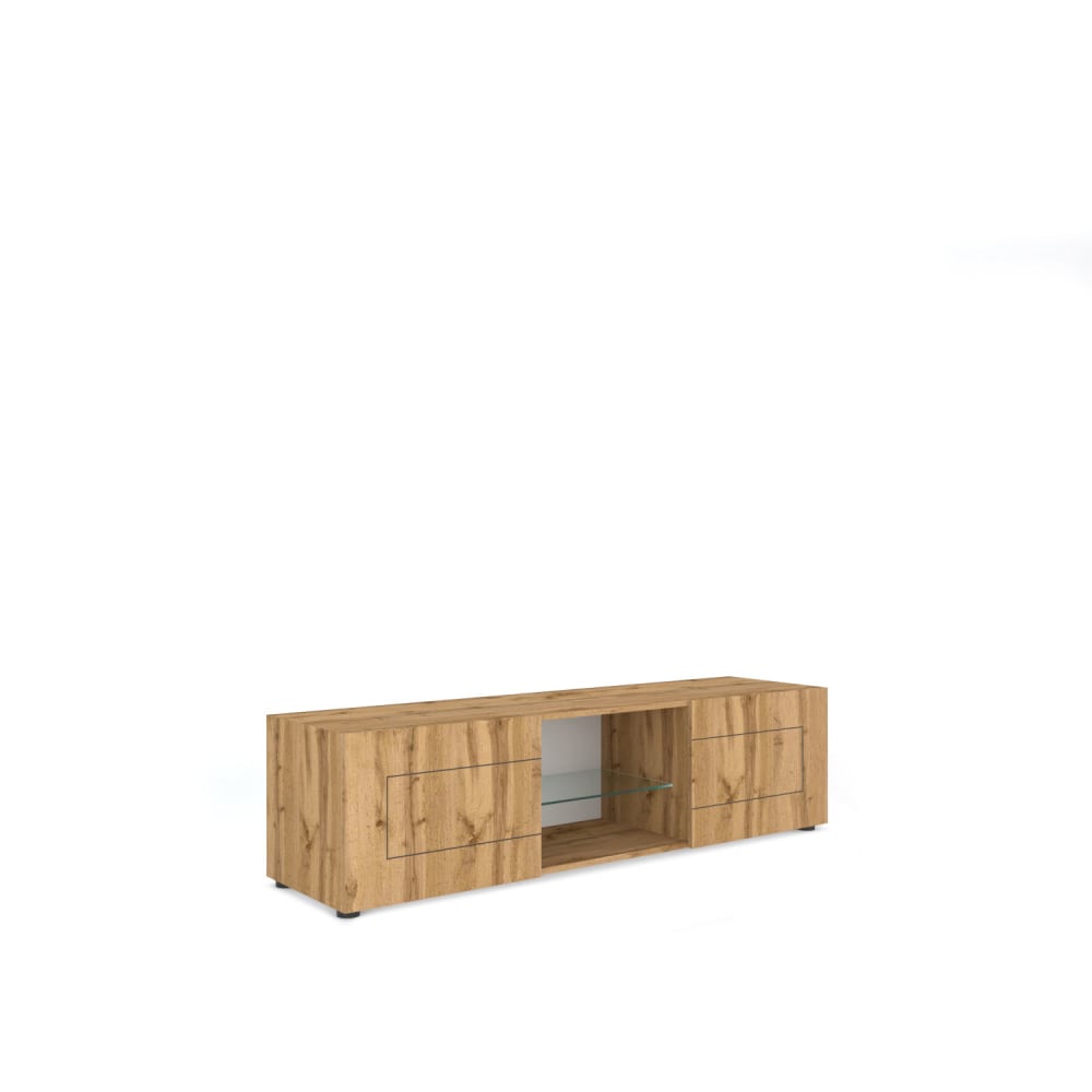 Meuble TV 2 portes et niche effet bois chêne nature 150x40x40 cm