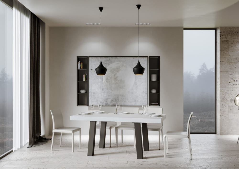 Ausziehtisch 90x200/460 cm in Holzoptik Esche weiß, Eisen -