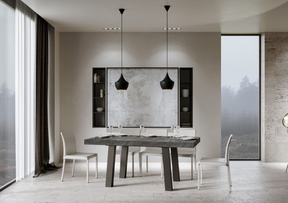Ausziehtisch 90x200/460 cm in Holzoptik Zementgrau, Eisen -