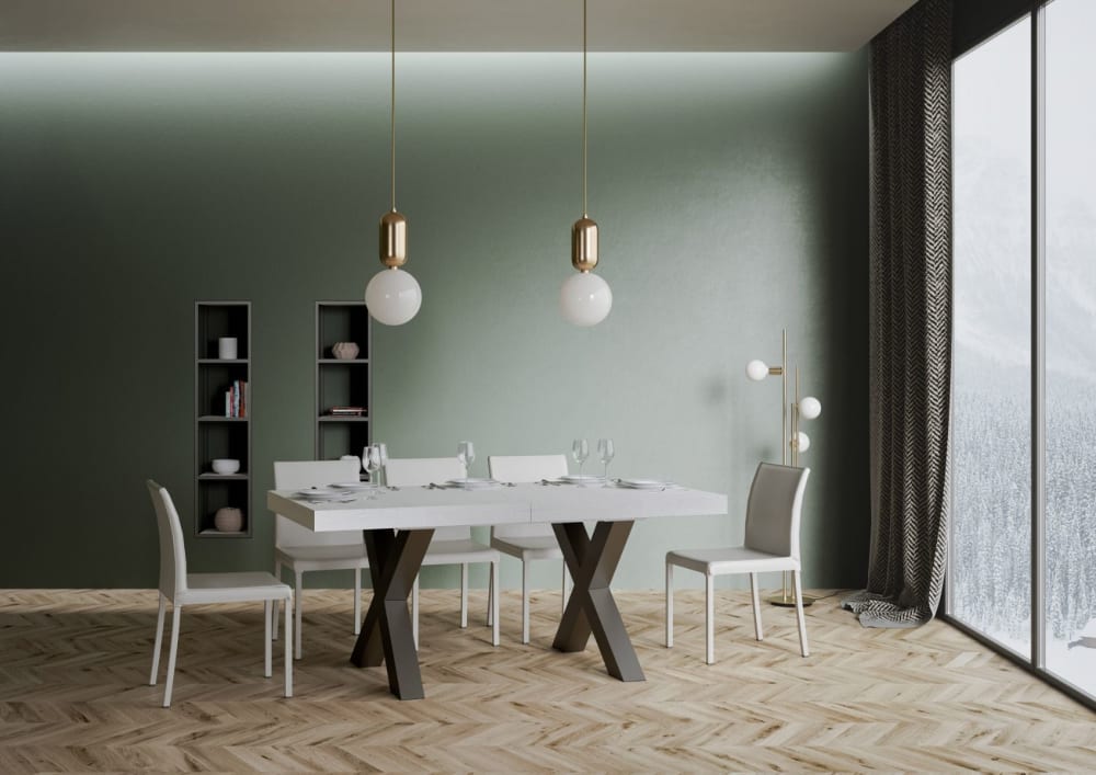 Ausziehtisch 90x180/284 cm in Holzoptik Esche weiß, Eisen -