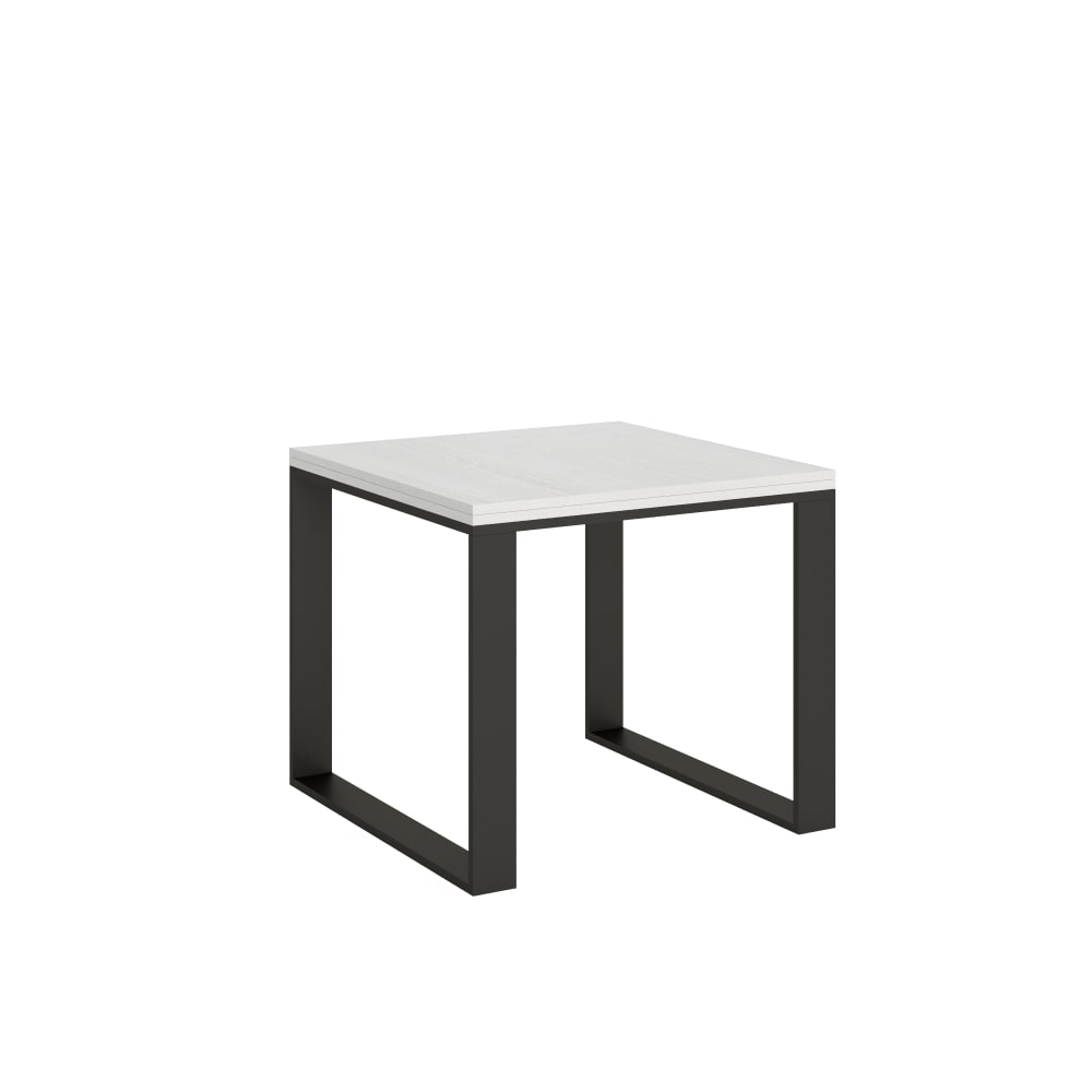 Table extensible portefeuille effet bois frêne blanc 90x90/180 cm