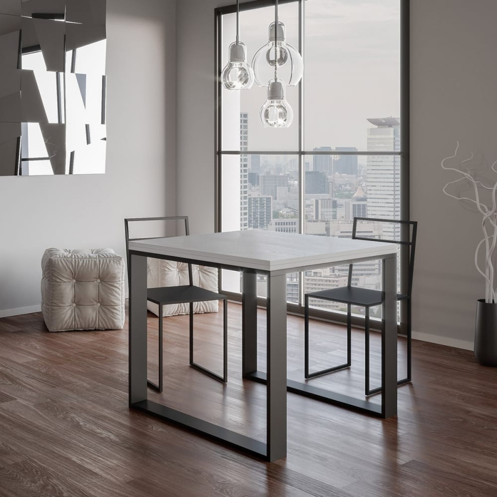 Ausziehtisch 90x90/180 cm in Holzoptik Esche weiß, Eisen -