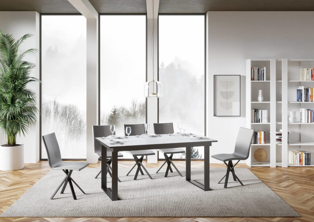 Ausziehtisch 90x160/220 cm in Holzoptik Esche weiß, Eisen -