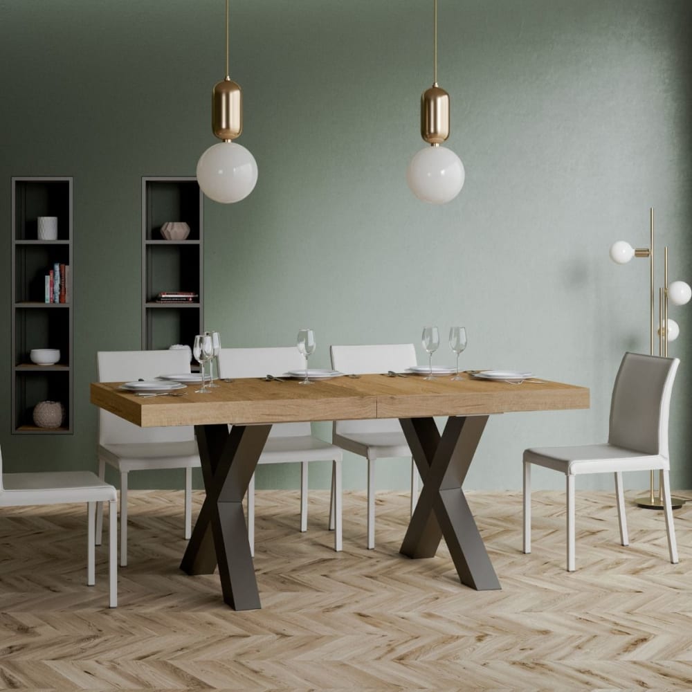 Ausziehtisch 90x180/440 cm in Holzoptik Eiche Natur, Eisen -