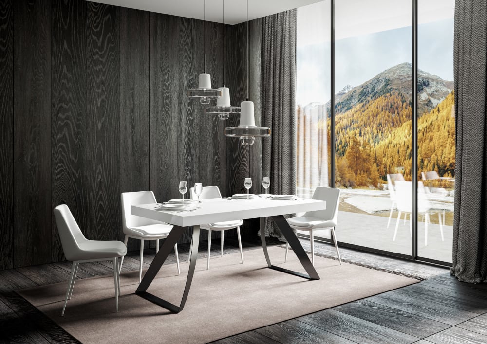 Ausziehtisch 90x200/304 cm in Holzoptik Esche weiß, Eisen -